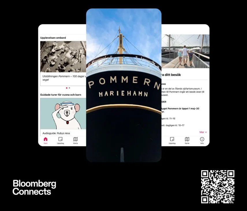  Ladda ner appen Bloomberg Connects i din apphanterare eller skanna QR-koden.